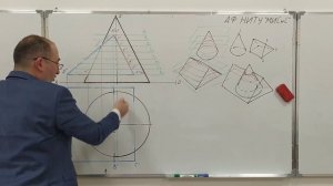 Линия пересечения двух поверхностей конус и призма (Метод секущих плоскостей)
