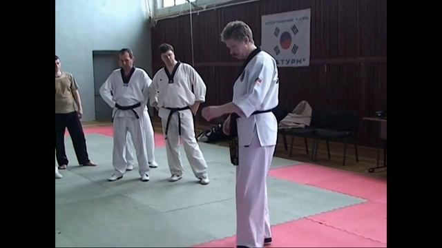 Связка из двух ударов ногами по нижнему уровню с приседом и опорой на руки. (Базовый вариант) смотреть онлайн