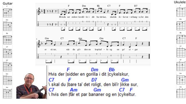 Hvis du ser en krokodille. Sang, tabs, akkorder for ukulele og guitar. Play along. смотреть онлайн