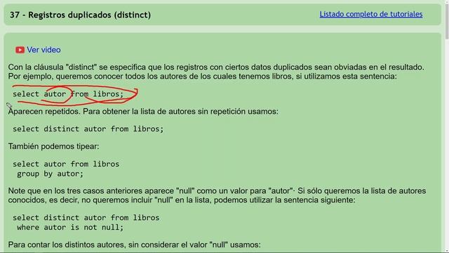 MySQL Ejercicio: 245 Introducción a la Sentencia DISTINCT para Seleccionar Datos No Repetidos смотреть онлайн