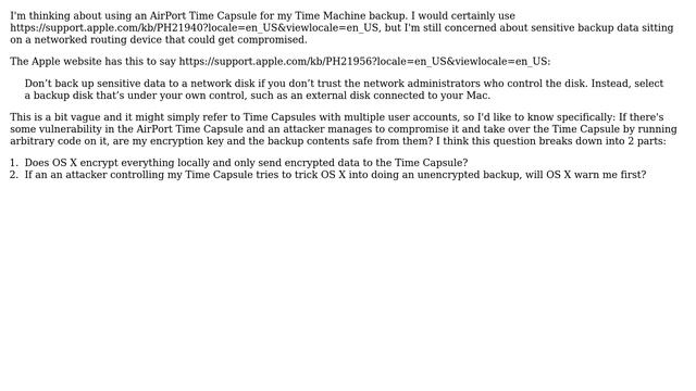 Apple: If AirPort Time Capsule is compromised, will it disclose contents of encrypted backups? смотреть онлайн