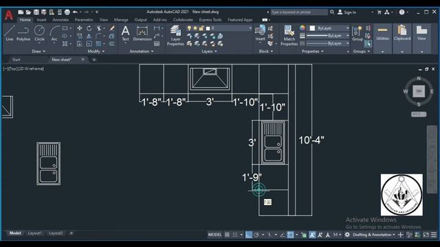 KITCHEN PLAN FOR BEGINNERS l AUTOCAD AND INTERIOR смотреть онлайн