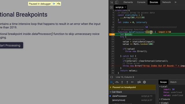 Chrome DevTools - Conditional Breakpoints смотреть онлайн