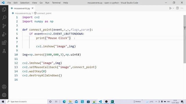 opencv python tutorial in hindi part7 Mouse Event смотреть онлайн
