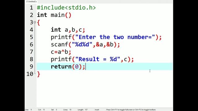 Write a program for use bitwise XOR operator in C смотреть онлайн