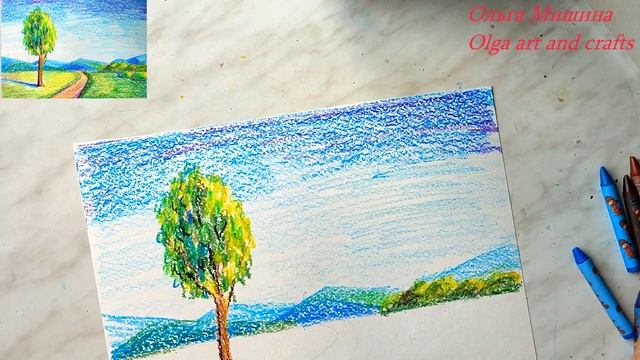 Просто и быстро рисуем осень, лето восковыми мелками или карандашами. Draw autumn, summer. смотреть онлайн