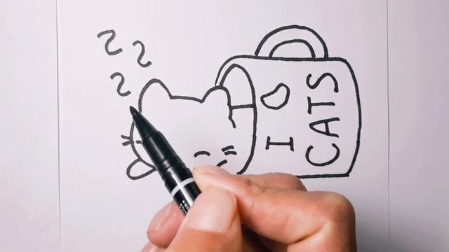 Как нарисовать милый КОТЁНКА В ЧАШКЕ. Урок рисования для детей, просто рисуем, How to draw a Cot.? смотреть онлайн