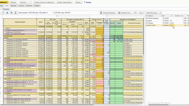 Выбор поставщика при создании заказа поставщику