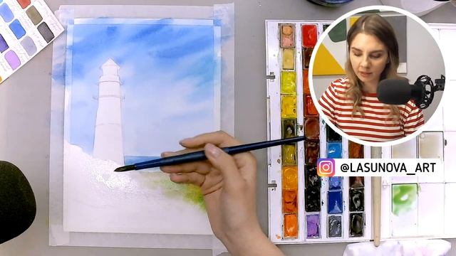 Как нарисовать морской пейзаж акварелью. Акварель для начинающих. смотреть онлайн