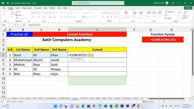 ?️ Concat Function Explained in Urdu / Hindi | Learn MS Excel with Aatir Academy 2022 смотреть онлайн