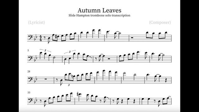 Autumn Leaves - Slide Hampton trombone solo transcription смотреть онлайн
