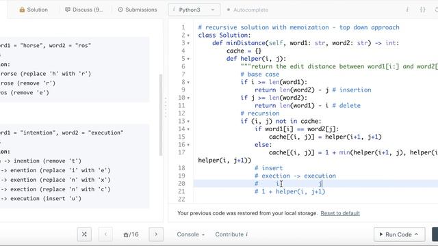 Edit Distance - Leetcode 72 - Recursion with Memoization - Python смотреть онлайн