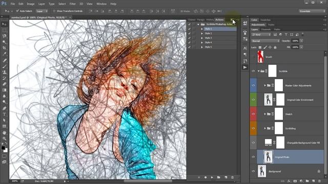 Demonstration of the Scribble Photoshop Action and detailed video tutorial смотреть онлайн