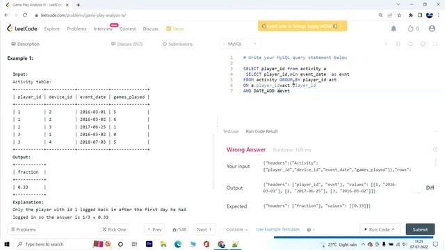 550. Game Play Analysis IV | Leetcode SQL Medium смотреть онлайн