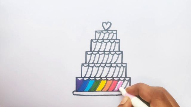 HOW TO DRAW A CUTE RAINBOW BIRTHDAY CAKE FOR KIDS | Easy draw for kids | Cake drawing easy | смотреть онлайн