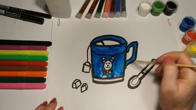 Glitter teacup draw with colors Как нарисовать чашку Уроки рисования смотреть онлайн