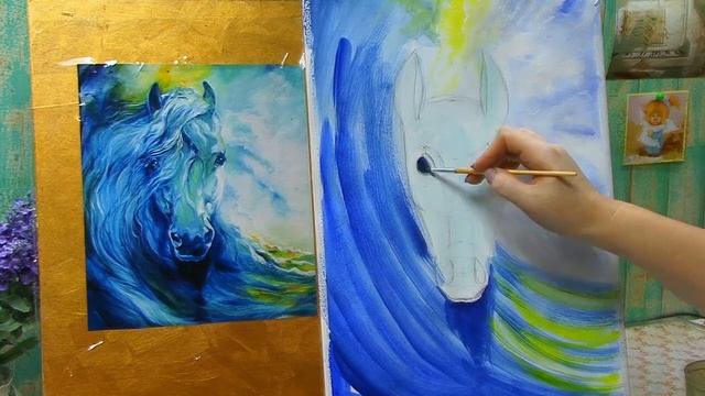 Конь стихия воды. Как нарисовать за 37 секунд. Ускоренное обучение рисованию смотреть онлайн
