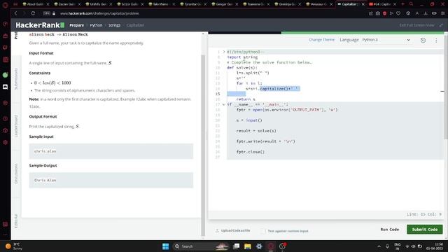 capitalize in hackerrank python смотреть онлайн