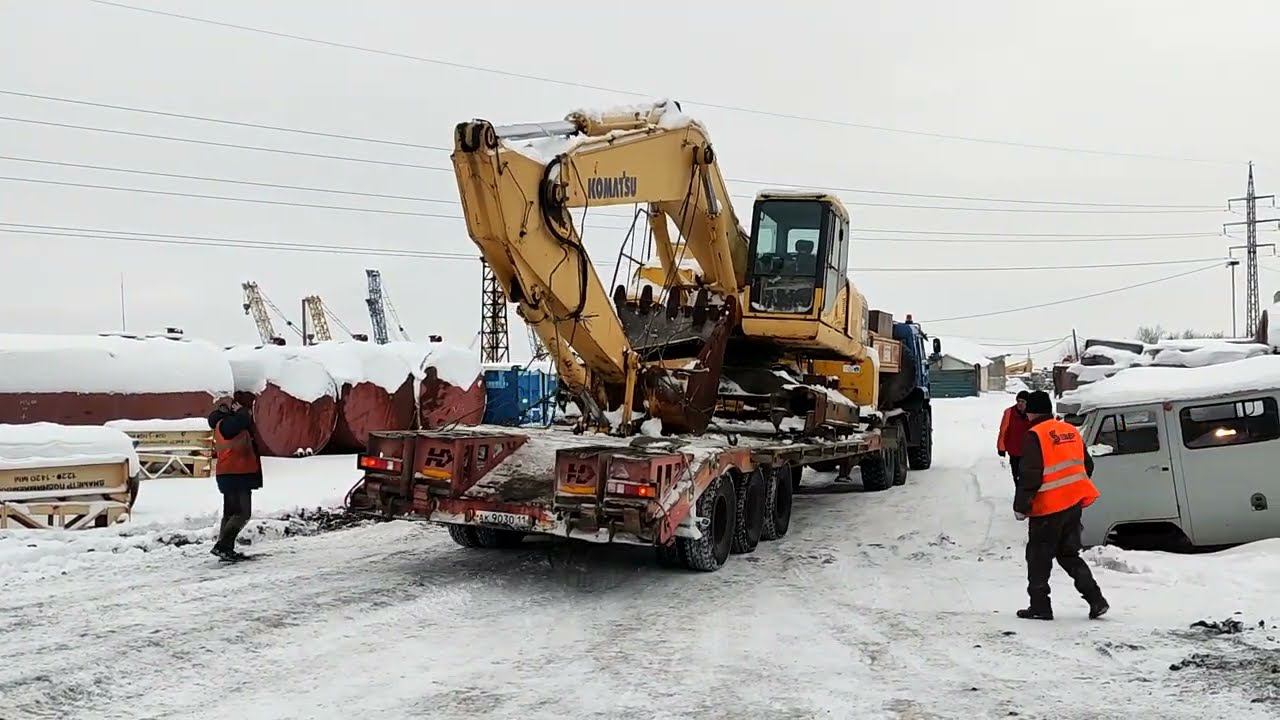 Перевозим последние 2 экскаватора. Работа двумя автокранами.