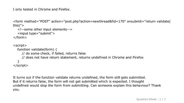 HTML : Why does form get submitted after onsubmit return undefined? смотреть онлайн