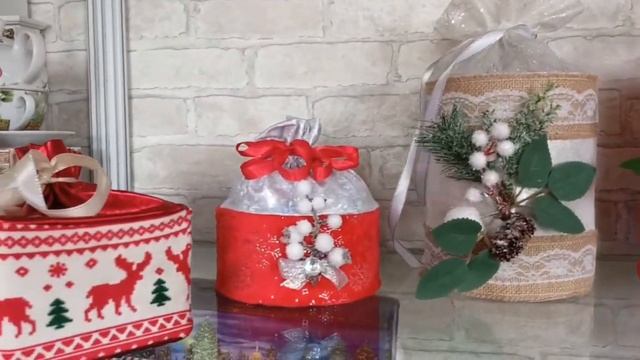 Новогодняя упаковка ручной работы , жестяная банка обшита текстилем.!! смотреть онлайн
