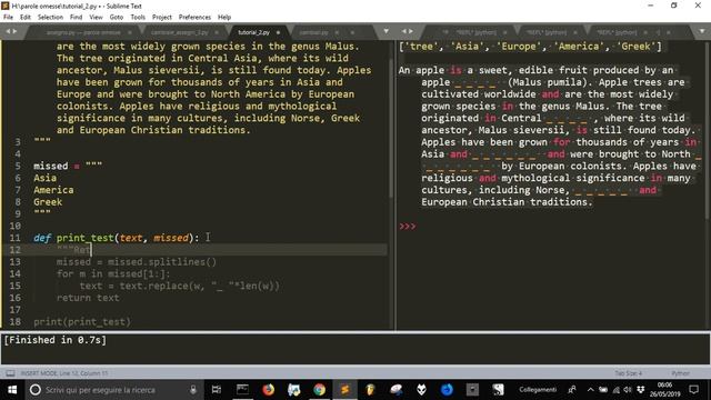 Python: create a test with missing words смотреть онлайн