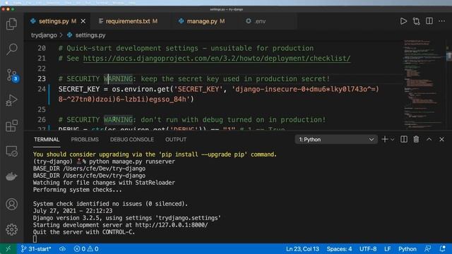31 - Environment Variables & dotenv - Python & Django 3.2 Tutorial Series смотреть онлайн