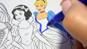 Disney Princesses coloring Cinderella Rapunzel Aurora Tiana Snow White Принцессы Дисней раскраска