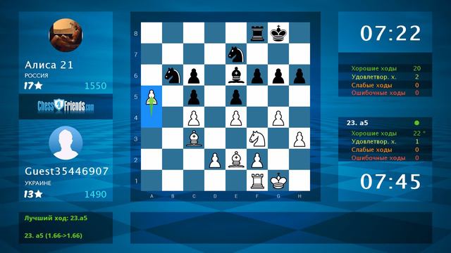 Chess Game Analysis: Guest35446907 - Алиса 21 : 1-0 (By ChessFriends.com) смотреть онлайн