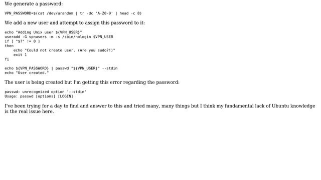 Alternative to passwd --stdin in Ubuntu смотреть онлайн