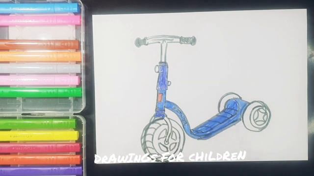 How to draw scooter / Как нарисовать самокат / Bolalar uchun samokat qanday chizish смотреть онлайн