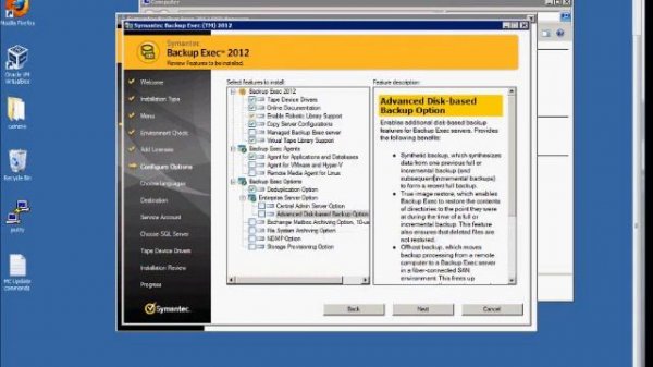 How to install Symantec Backup Exec 2012 program and options