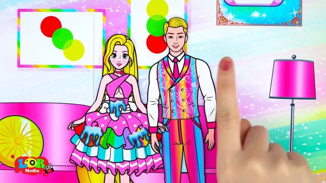 Paper Dolls Dress Up - Love Story Rapunzel Vs Adam Rainbow Dress - DIY Dresses Handmade