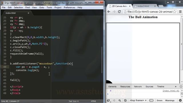 HTML5 and Javascript Tutorial 2d Canvas Animation Series 15 The Ball and Mouse Part 2 смотреть онлайн