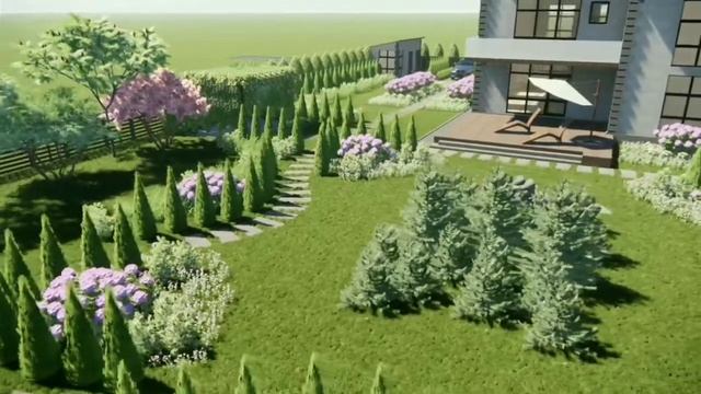 Портфоліо. Відео. Ландшафтний дизайн прибудинкової території. Archicad+Enscape смотреть онлайн