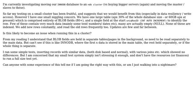 Databases: MySQL (ndb) Cluster and BLOB Datatype access issue смотреть онлайн