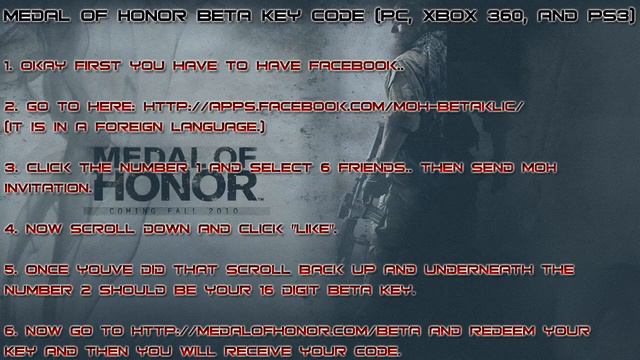 Medal of Honor Beta Key Code (pc, xbox 360, and ps3) смотреть онлайн