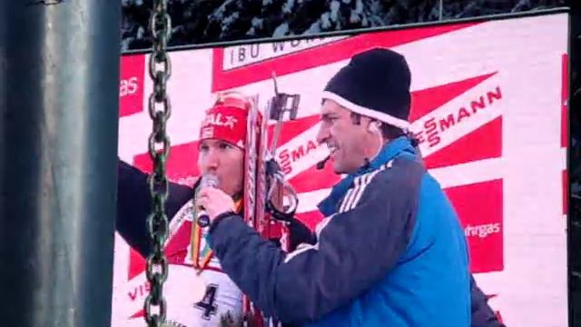 Interview mit Emil Hegle Svendsen nach dem Massenstart Ruhpolding 2010 смотреть онлайн