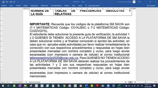 Clase 2020-04-30 7° Guía Verificación No. 1 Geometría-Estadística (Teorema de Pitágor) parte 1 de смотреть онлайн