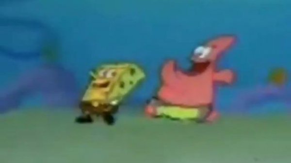 Spongebob and Patrick run and hit hard