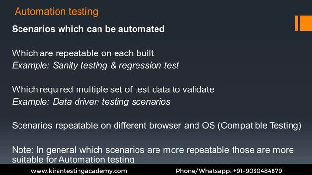 Disadvantages of Automation and Best scenarios to automate , What to Automate?? ; selenium class 3 смотреть онлайн