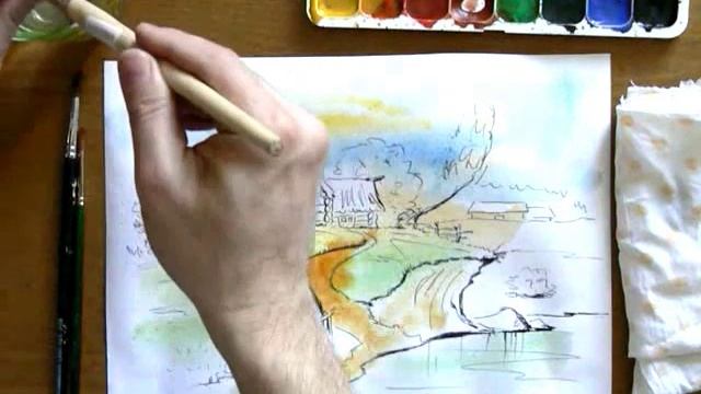 Как рисовать пейзаж акварелью смотреть онлайн
