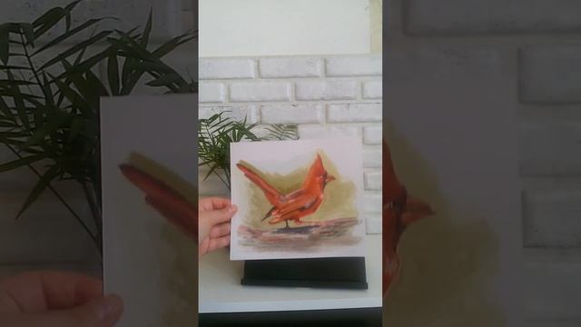 Птица-кардинал, акварель. смотреть онлайн