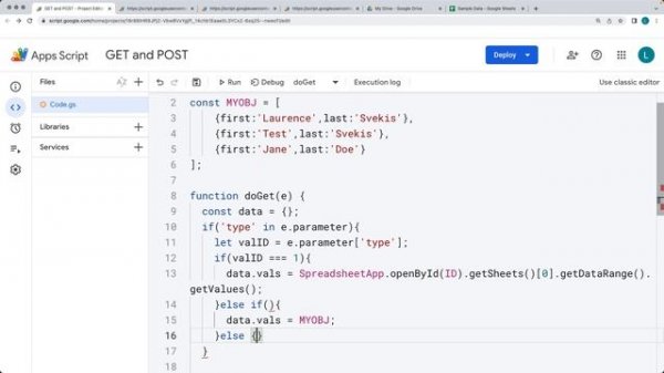 Apps Script Web App as Get and Post endpoint for JavaScript Google Apps Script Coding Example