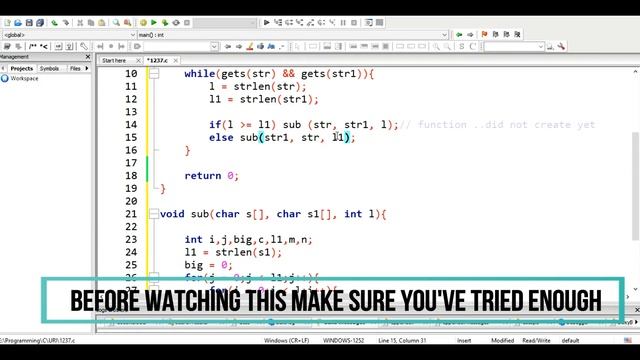 Beecrowd Problem 1237 - "Compare Substring" solution( Strings ) | C language смотреть онлайн