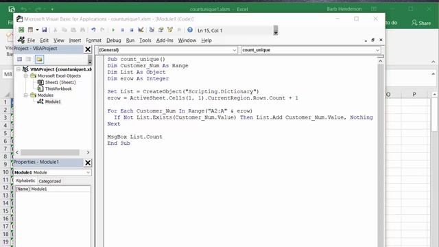 Count the number of unique values in a column with VBA смотреть онлайн