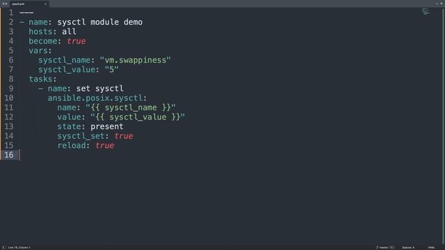 Set sysctl kernel parameters - Ansible module sysctl смотреть онлайн