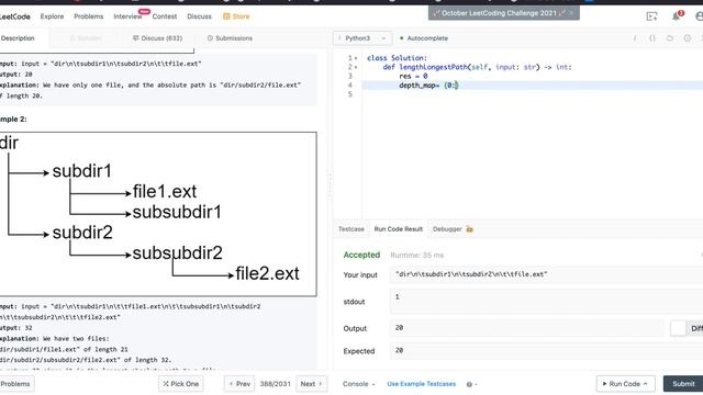 Leetcode 388. Longest Absolute path - python смотреть онлайн