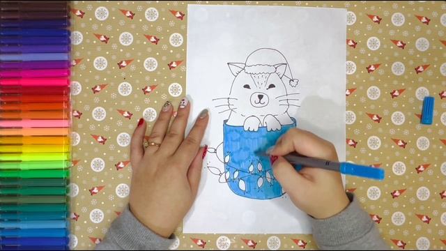 Рисунок котика в чашке и новогодней шапке / Рисуем легко смотреть онлайн