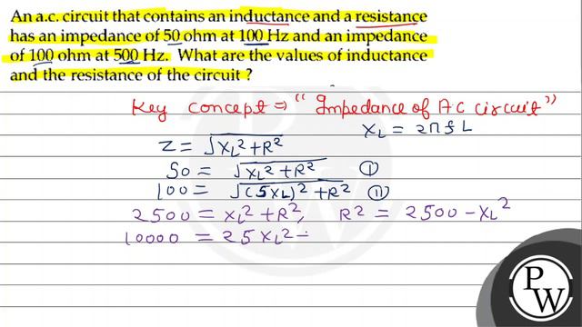 A resistor of 12 Ω, a capacitor of reactance 14 Ω and a pure inductor of inductance 0.1 H are joi.. смотреть онлайн